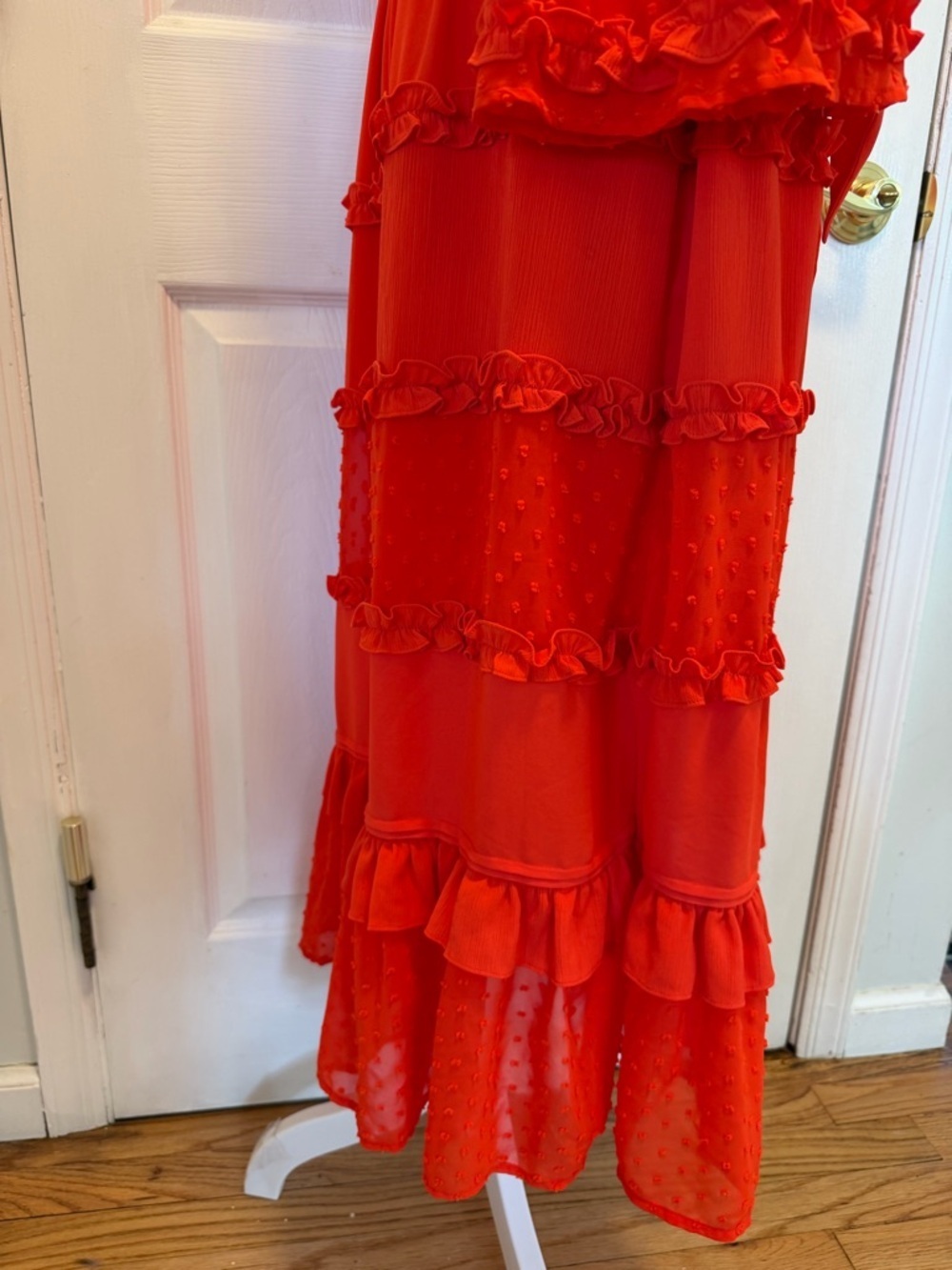 ALEXIS for Target Red Clip Dot Ruffle Tiered Midi Dress Angel Sleeve Wrap Size M - Picture 12 of 15